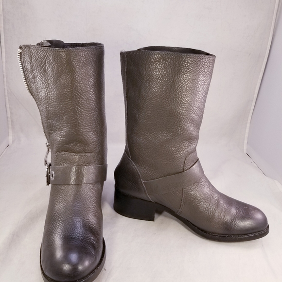 VINCE CAMUTO WALT BIG STUDS BUCKLE ZIPPER GRAY LEATHER WOMEN BOOTS 8.5B/38.5 - Picture 5 of 11